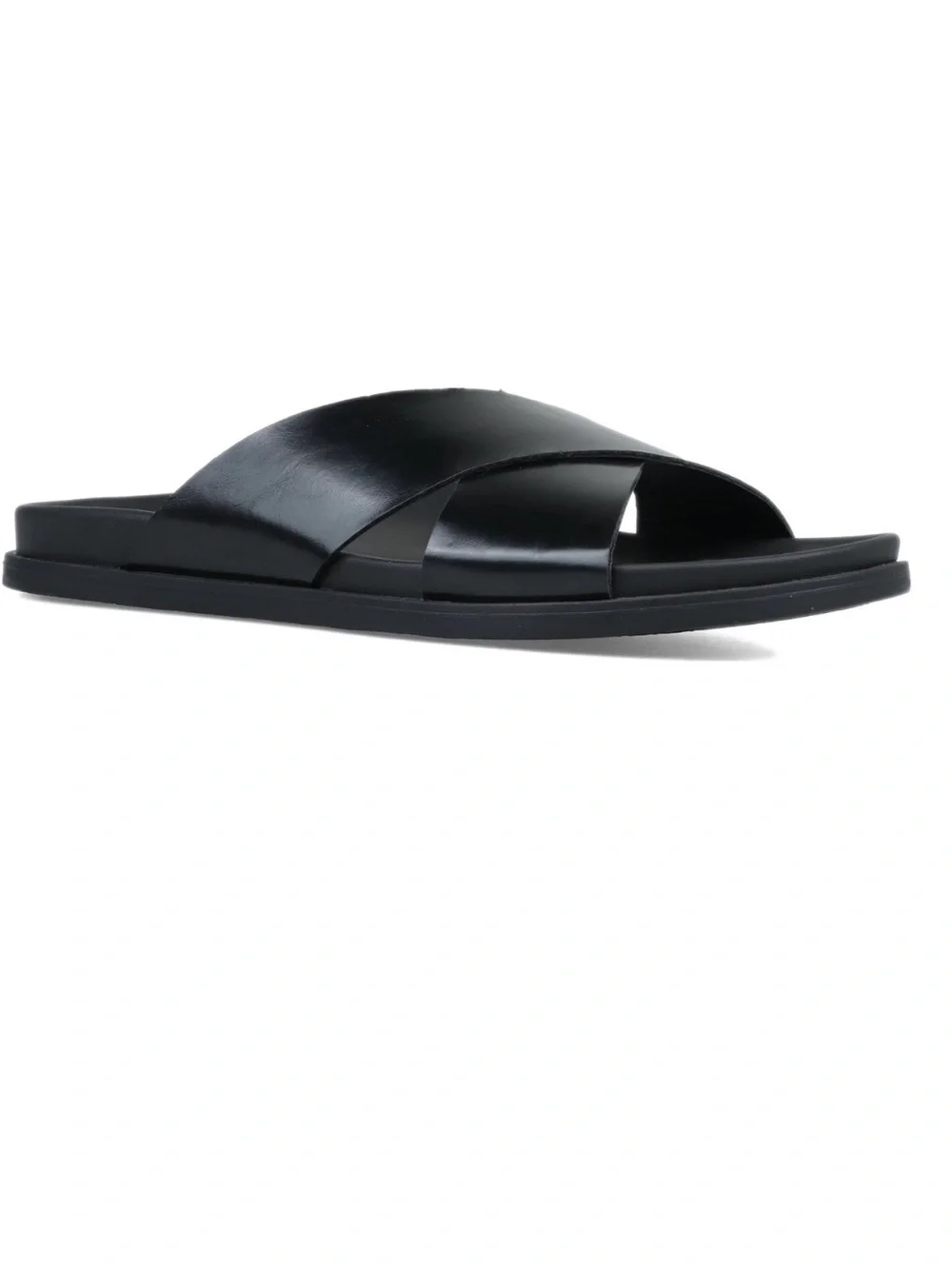 Men's Black Leather Slide Sandals